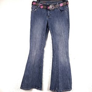 Lee juniors flared rose crystal belt size 9 jeans
